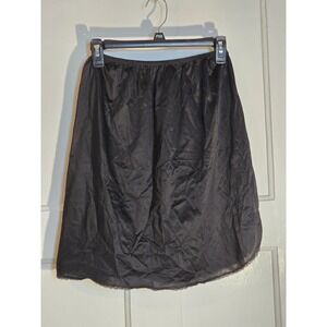 Vintage Vanity Fair Black Nylon Tricot Half Slip Lace Trim Side Slit Medium 20in